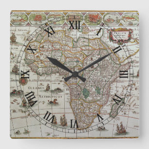 Horloge Carrée Carte ancienne du monde de l'Afrique par Blaeu, ve