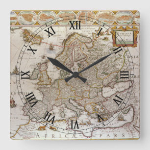 Horloge Carrée Carte antique de l'Europe par Willem Jansz Blaeu, 
