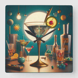 Horloge Carrée Carte de circuit futuriste atomique Martini