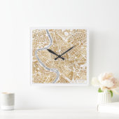 Horloge Carrée Carte De La Ville Dorée De Rome (Maison)