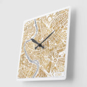 Horloge Carrée Carte De La Ville Dorée De Rome (Angle)