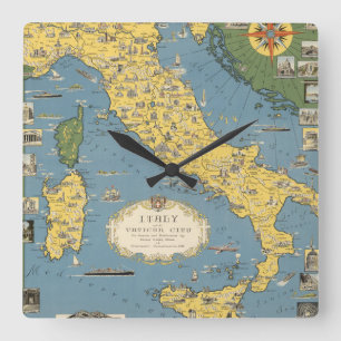 Horloge Carrée Carte de l'Italie avec Ville du Vatican