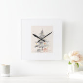 Horloge Carrée Carte de Noël (Maison)