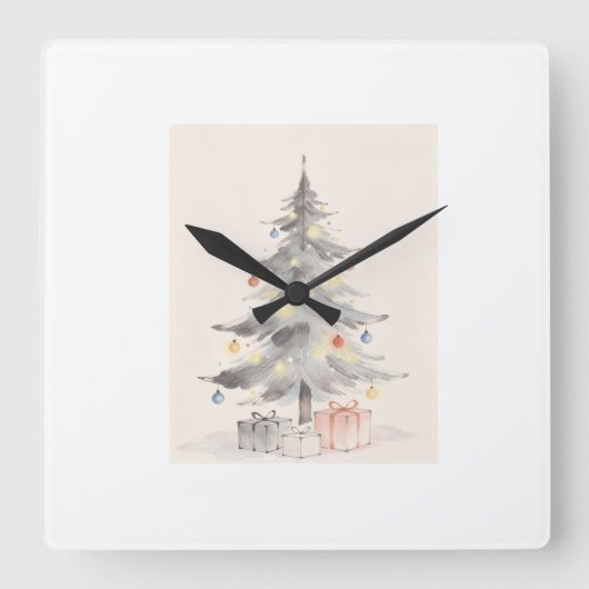 Horloge Carrée Carte de Noël (Recto)