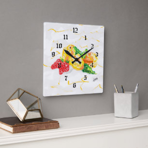 Horloge Carrée Carte de note : Nature morte de fruits