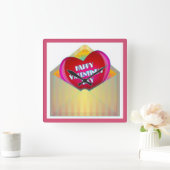 HORLOGE CARRÉE CARTE DE RÉALISATION "HEUREUSE SAINTE-VALENTIN" (Maison)