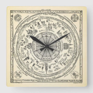 Horloge Carrée Carte de vue d'Oxford de la bibliothèque de