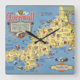 Horloge Carrée Carte des Cornouailles, Angleterre