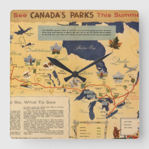 Horloge Carrée Carte des parcs du Canada - du Canada