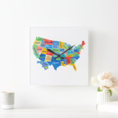 Horloge Carrée Carte des USA (Maison)