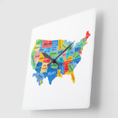 Horloge Carrée Carte des USA (Angle)