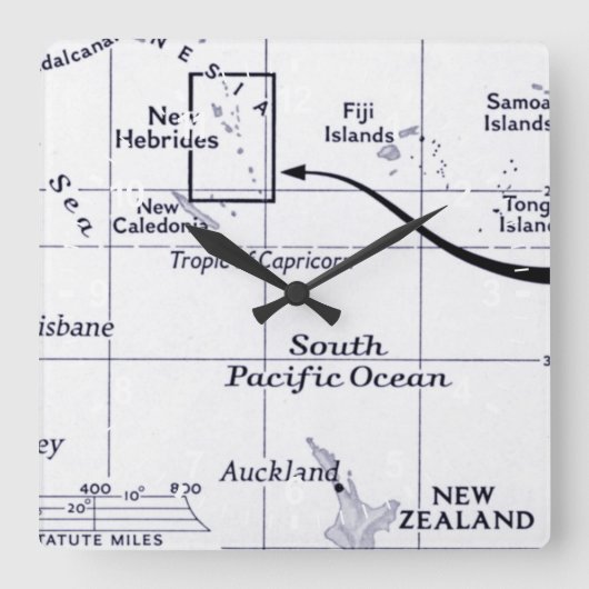 Horloge Carrée Carte d'océan de South Pacific (Recto)