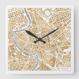 Horloge Carrée Carte dorée de ville de Rome