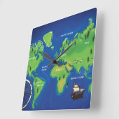 Horloge Carrée Carte du monde (Angle)