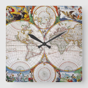 Horloge Carrée CARTE DU MONDE, 17ème SIÈCLE