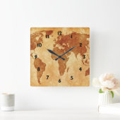 Horloge Carrée Carte du monde antique (Maison)