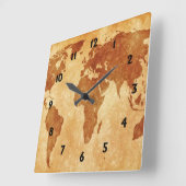 Horloge Carrée Carte du monde antique (Angle)