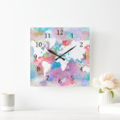 Horloge Carrée Carte du monde de la conception 48 (Maison)