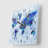 Horloge Carrée Carte du monde Design 105 (Angle)