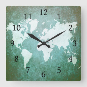 Horloge Carrée Carte du monde Design 55