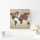 Horloge Carrée Carte du monde Design 64 (Maison)