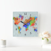 Horloge Carrée Carte du monde Design 78 (Maison)