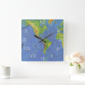 Horloge Carrée Carte du monde physique 1994 - Plaques tectoniques (Maison)