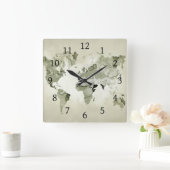 Horloge Carrée Carte du monde vert clair 123 (Maison)
