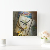 Horloge Carrée Carte et boussole (Maison)