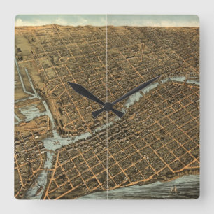 Horloge Carrée Carte imagée vintage de Milwaukee (1872)