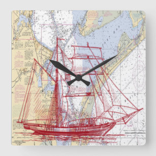 Horloge Carrée Carte Nautique De L'Horloge De Galveston Bay