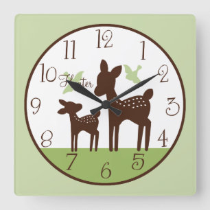 Horloge Carrée Carte personnalisée Willow Deer Maman et Baby Cloc