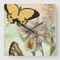 Carte postale vintage avec papillons et fleurs