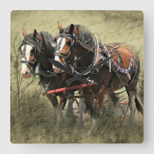 Horloge Carrée Carte postale Vintage Clydesdale
