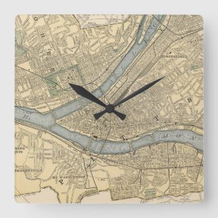 Horloge Carrée Carte vintage de la PA de Pittsburgh (1891)