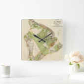 Horloge Carrée Carte vintage de l'île d'Hawaii (1906) (Maison)