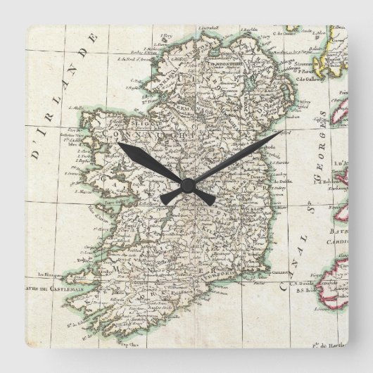 Horloge Carrée Carte vintage de l'Irlande (1771) (Recto)