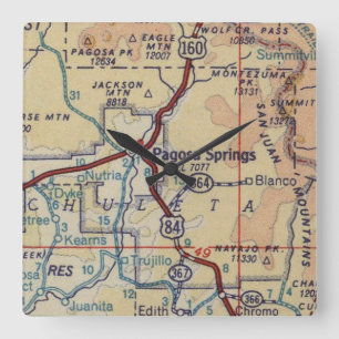 Horloge Carrée Carte Vintage de Pagosa Springs
