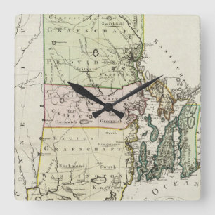Horloge Carrée Carte vintage d'Île de Rhode (1797)