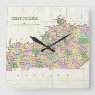 Horloge Carrée Carte vintage du Kentucky (1827)