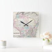 Horloge Carrée Carte vintage du Wisconsin (1855) (Maison)