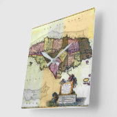 Horloge Carrée Carte vintage Jamaïque 1680 (Angle)