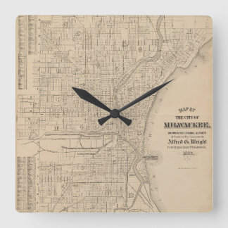 Horloge Carrée Carte vintage Milwaukee, Wisconsin