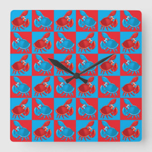 Horloge Carrée Cartoon crabe mosaïque
