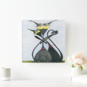 Horloge Carrée Cartoon de chats gris et noir (Maison)