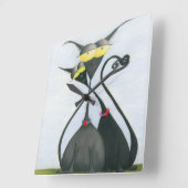 Horloge Carrée Cartoon de chats gris et noir (Angle)