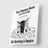 Horloge Carrée Cartoon d'entretien et de réparation de voitures (Angle)