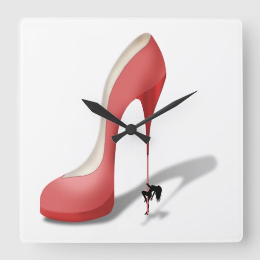 Horloge Carrée Cartoon Giant Red Stiletto - Danseuse de talon (Recto)