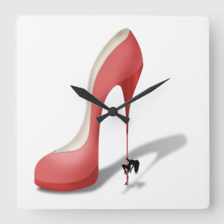 Horloge Carrée Cartoon Giant Red Stiletto - Danseuse de talon