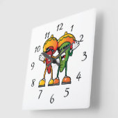Horloge Carrée Cartoon hot peppers (Angle)